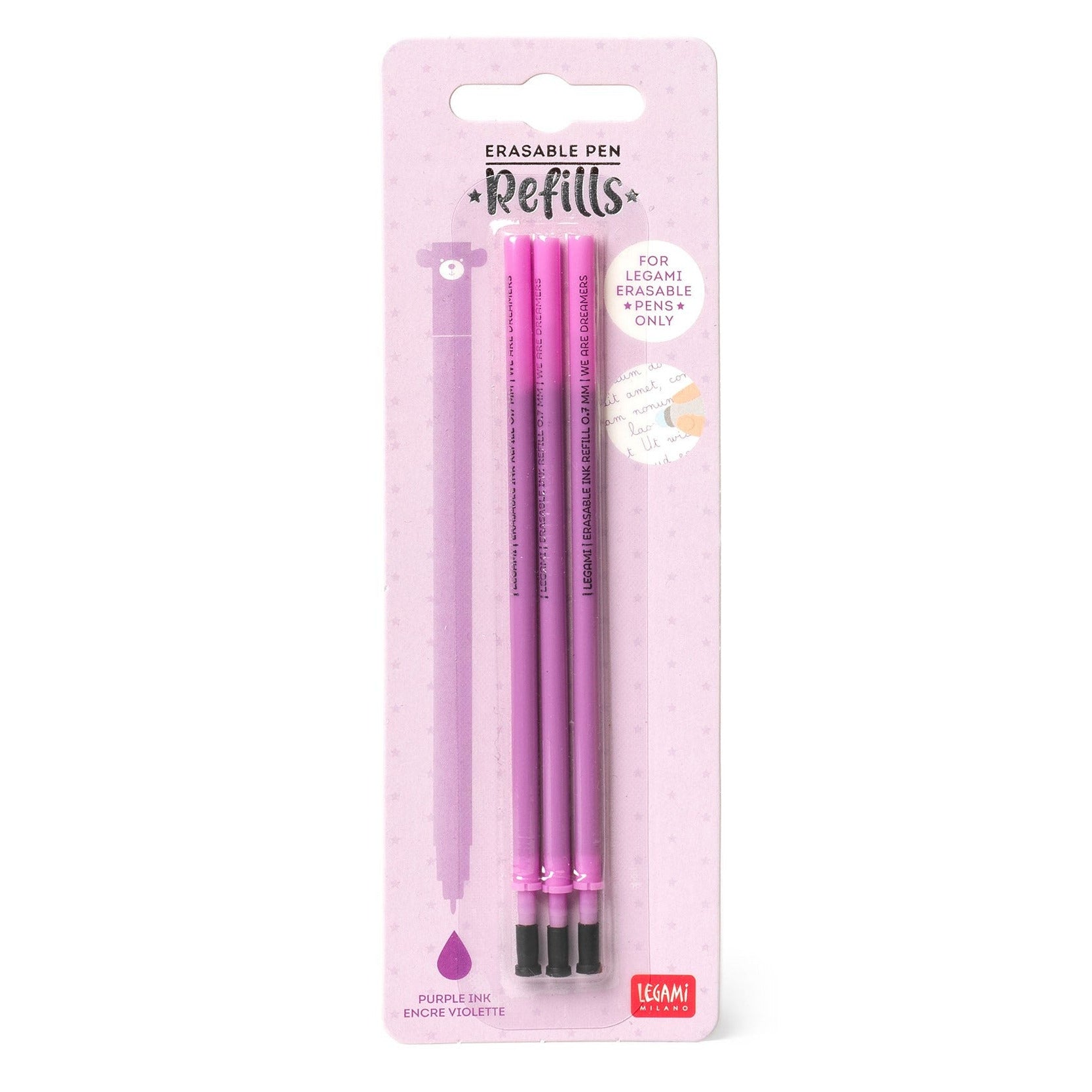 Uitwisbare Gel Pen Vullingen voor Legami Pennen - Paarse Inkt - Pack van 3