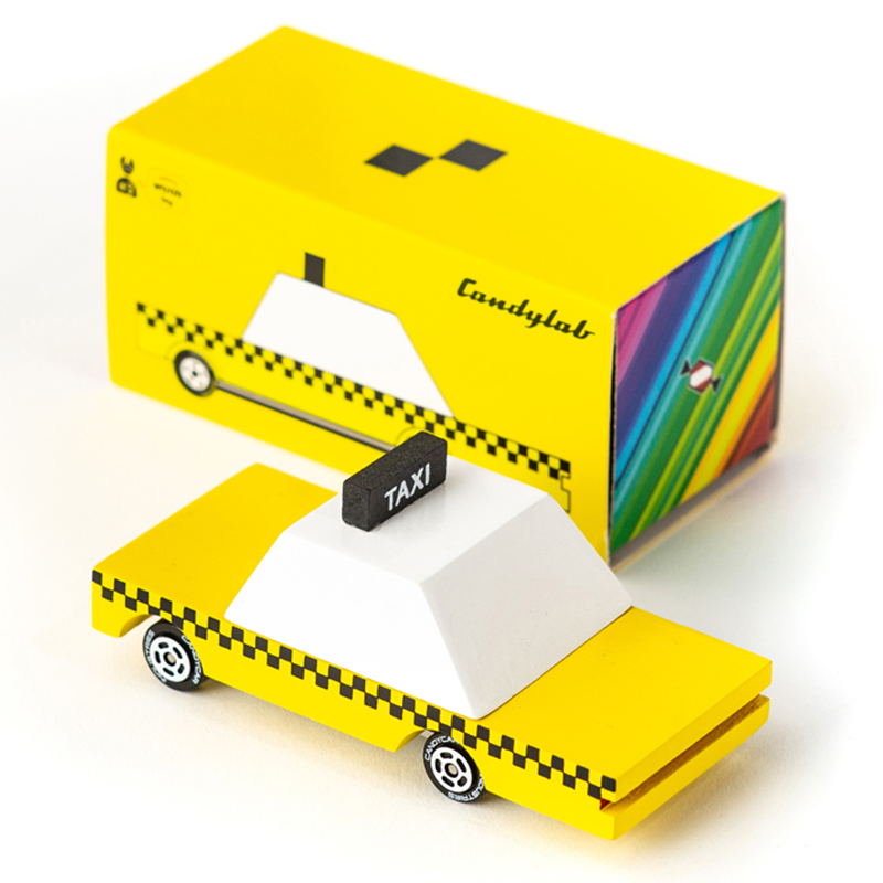 Yellow Taxi (F102) 8,9X4,1X2,5Cm, Wooden Diecast, In Giftbox,