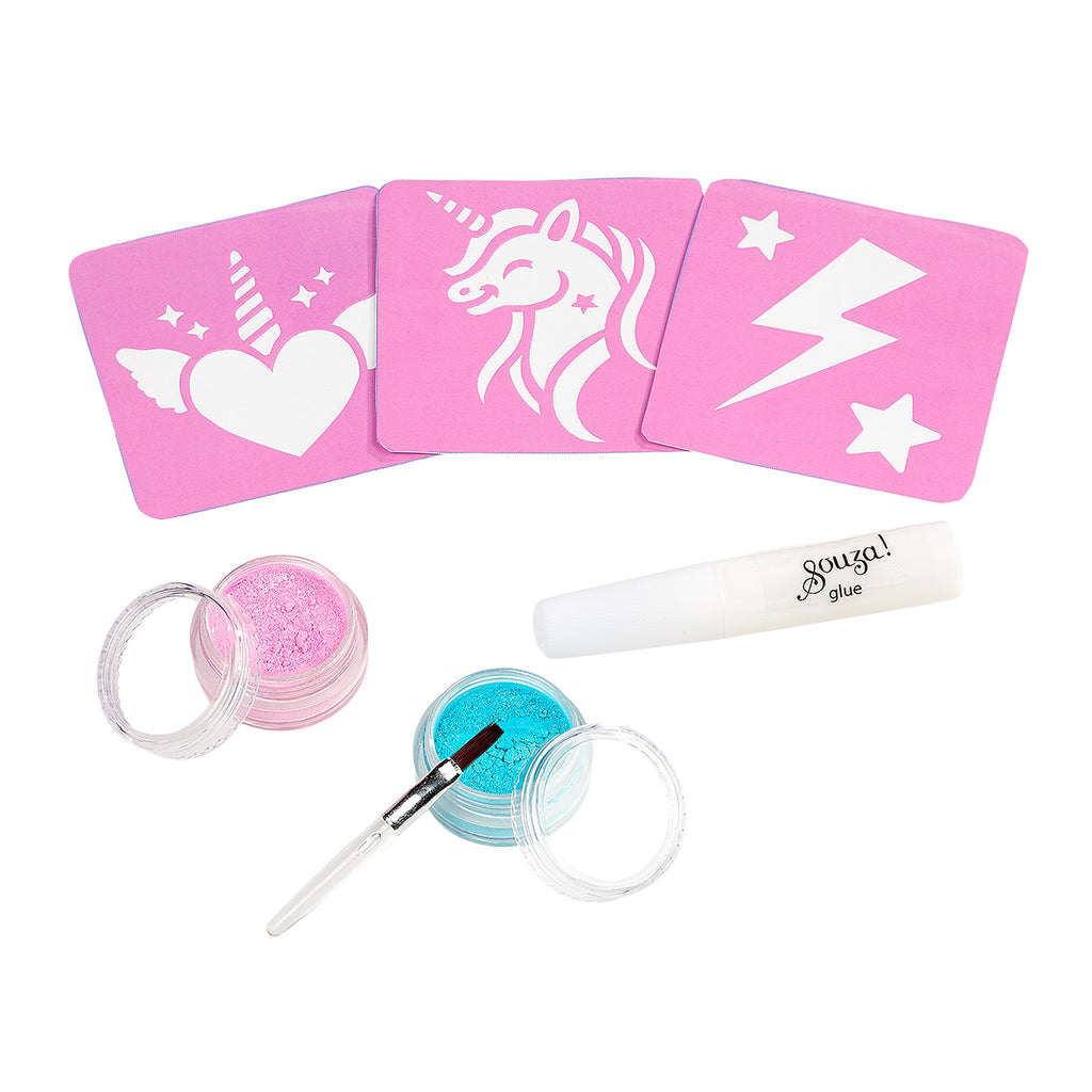 Beauty set Unicorn - Glitter tattoos, blauw, roze