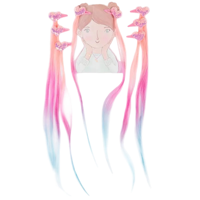 Verkleedaccessoires Hollywood Hearts Hair Extension Set, Pastel - set van 8