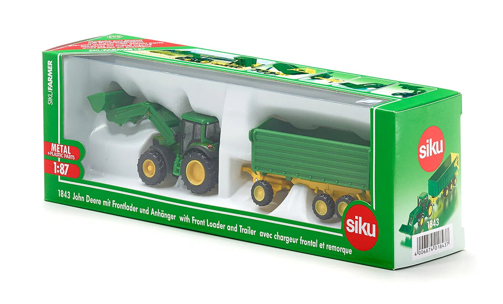 John Deere met voorlader en aanhanger 1:87