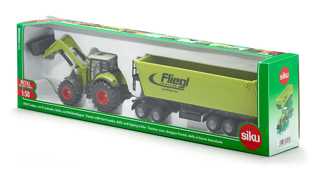 Tractor met voorlader, dolly en kiepkar 1:50