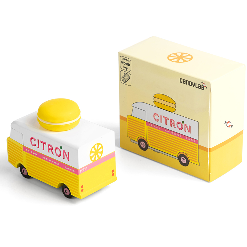 Macaron Van Yellow (H211) 8,4X4,1X6,5Cm, Wooden Diecast, In