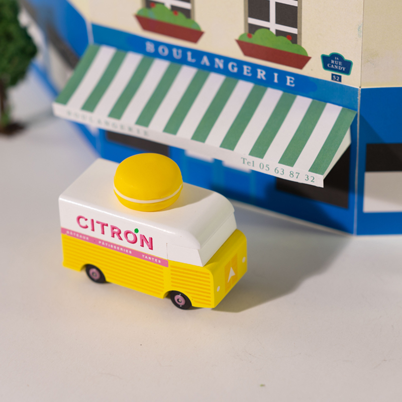 Macaron Van Yellow (H211) 8,4X4,1X6,5Cm, Wooden Diecast, In