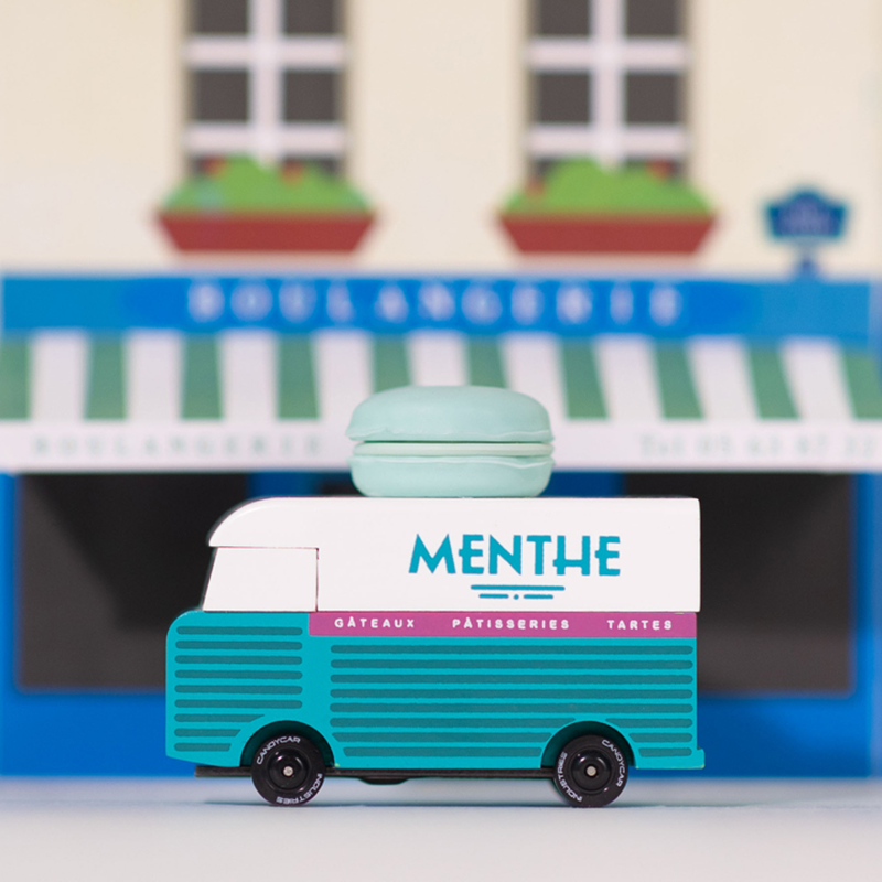 Macaron Van Blue (H317) 8,4X4,1X6,5Cm, Wooden Diecast, In