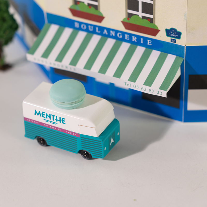 Macaron Van Blue (H317) 8,4X4,1X6,5Cm, Wooden Diecast, In