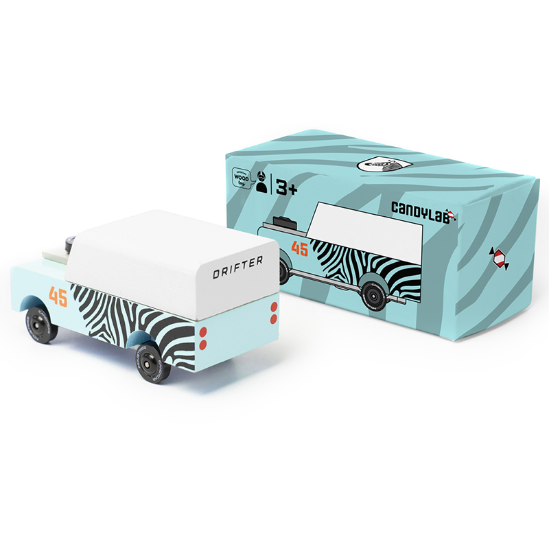 Mini Zebra Drifter (D317) 8,9X3,8X3Cm, Wooden Diecast, In