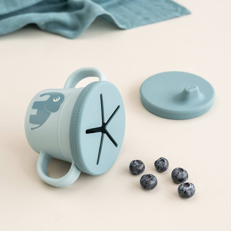 3 - in - 1 beker Foodie Spout Snack Cup - Elphee Blue - Aan tafel Done by Deer - In den Olifant