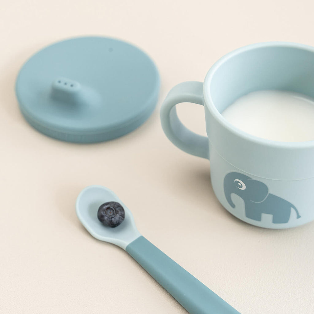 3 - in - 1 beker Foodie Spout Snack Cup - Elphee Blue - Aan tafel Done by Deer - In den Olifant