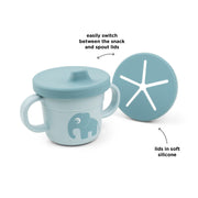 3 - in - 1 beker Foodie Spout Snack Cup - Elphee Blue - Aan tafel Done by Deer - In den Olifant