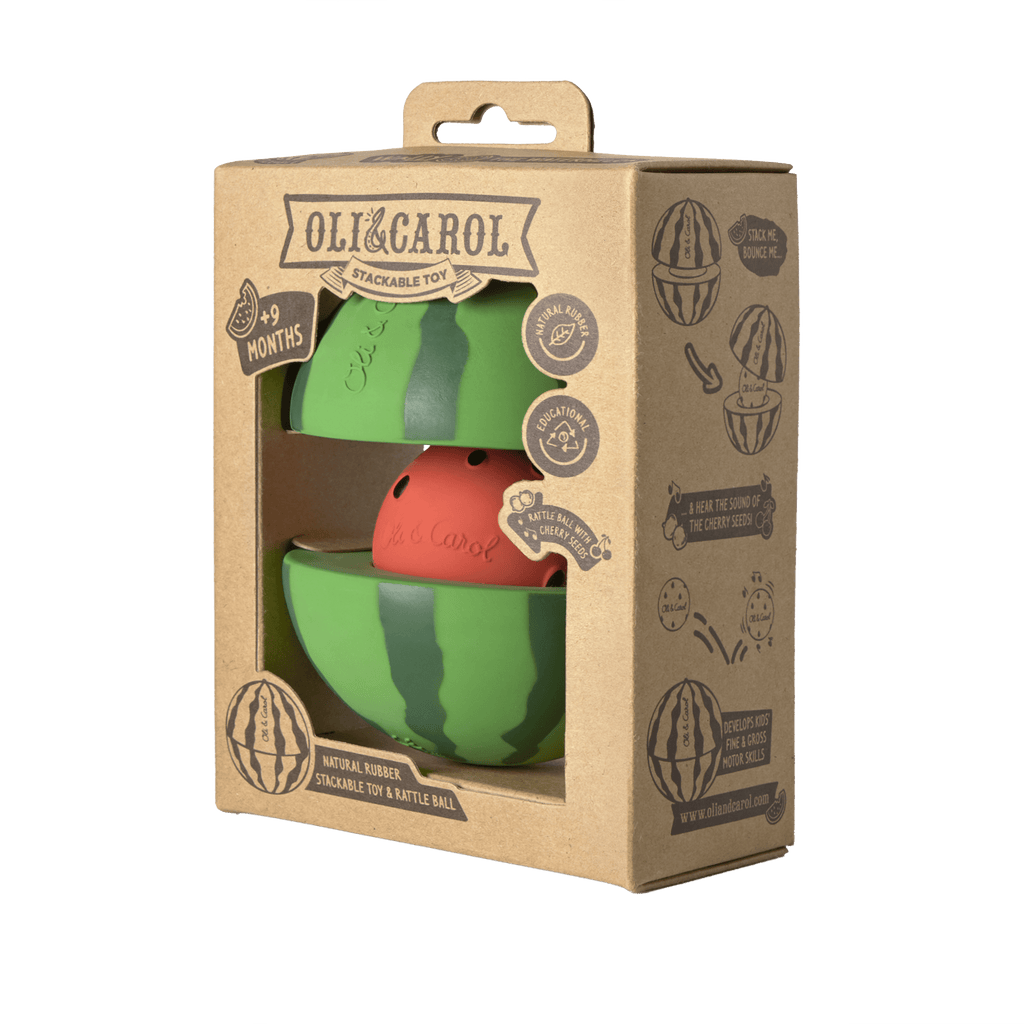 3 in 1 stapelspeeltje - Stack & Bounce Watermelon - Sorteer - en stapelspeelgoed Oli&Carol - In den Olifant