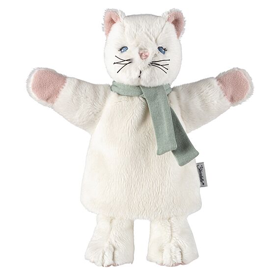 Handpop En Knuffeltje Witte Kat | 24 Cm