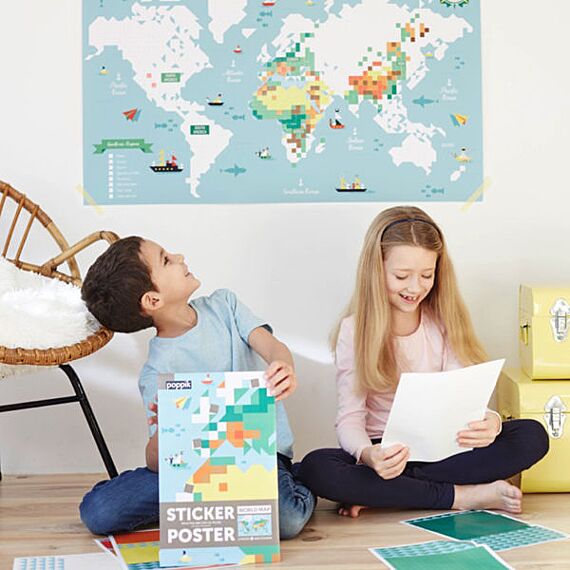 Grote Pixel Poster + 1600 Stickers World Map | 7-12 Jaar