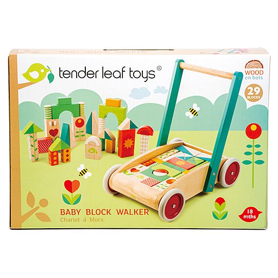 Houten Loopwagen Met 29 Gekleurde Blokken - Tender Leaf Preschool