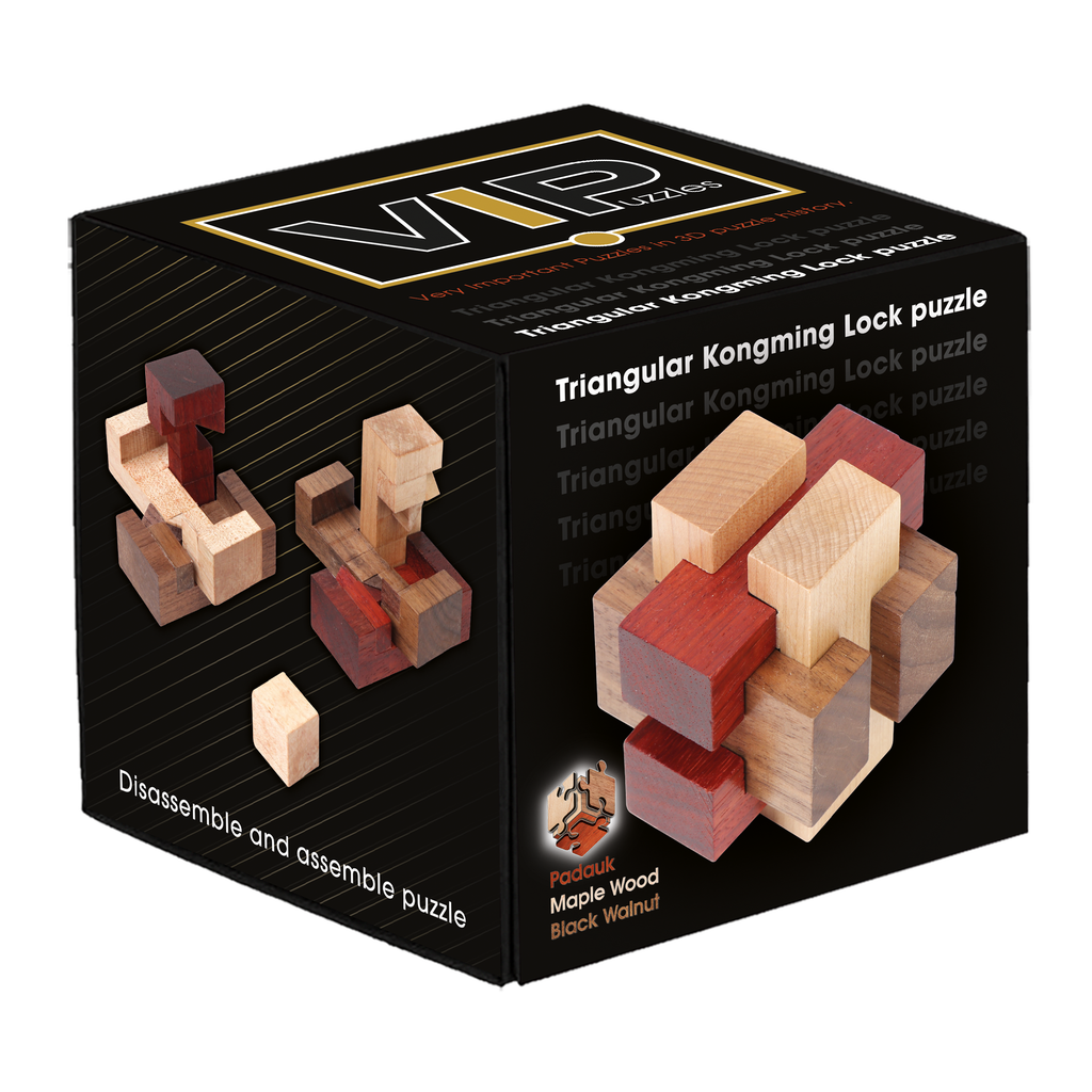 Houten breinbreker 3D VIP Gold Triangular Kongming Lock