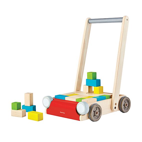 Houten Duwwagen Met Blokken - Baby Walker