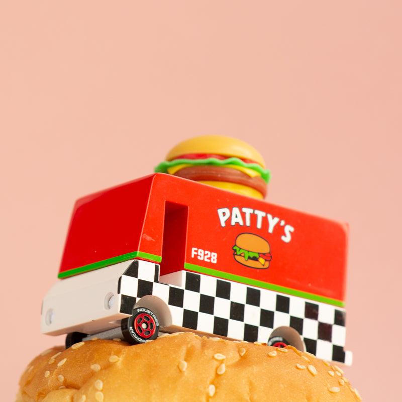 Pattys Hamburger Van (F928) 8,4X4,1X6,5Cm, Wooden Diecast, In