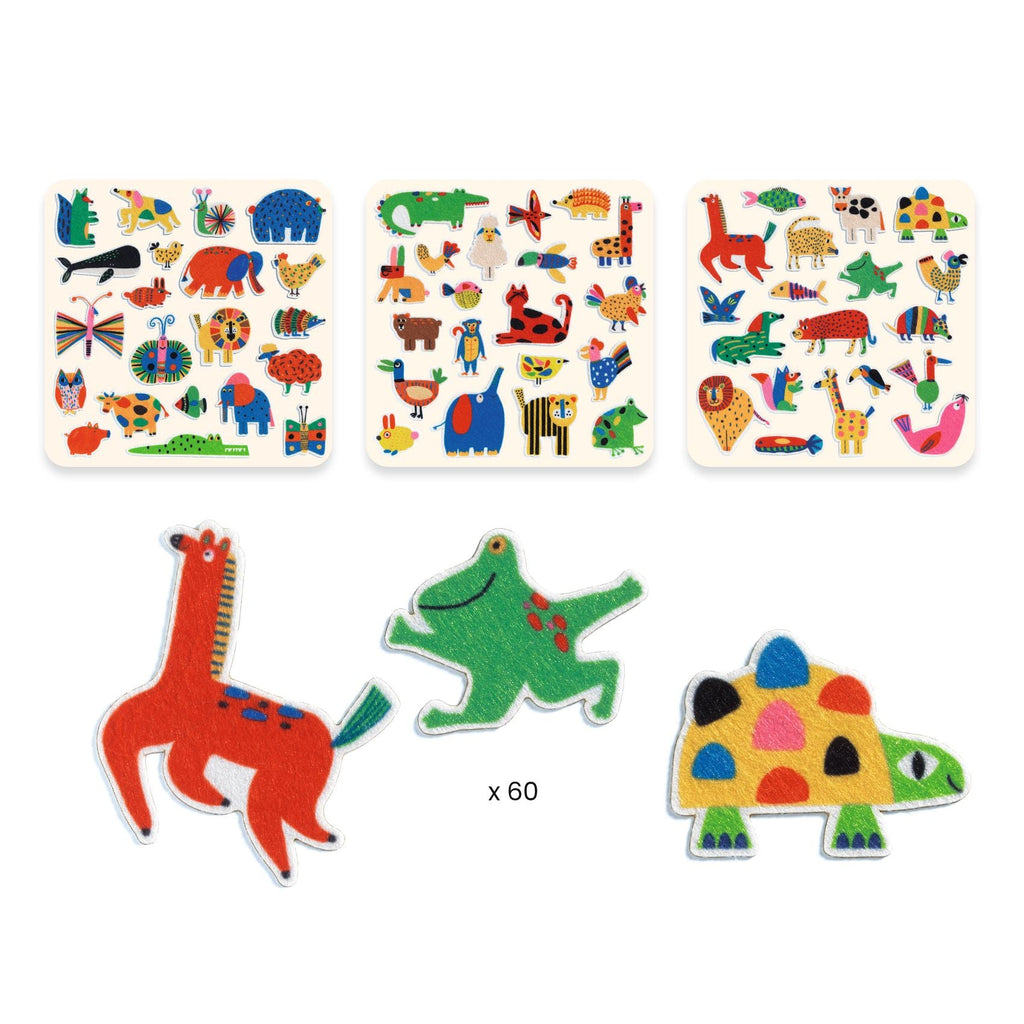 60 vilten stickers - Animals Everywhere - Stickers en stickersets Djeco - In den Olifant