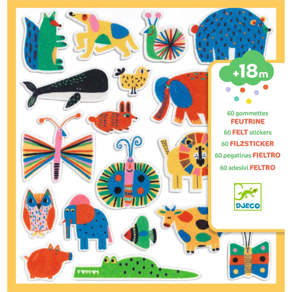 60 vilten stickers - Animals Everywhere - Stickers en stickersets Djeco - In den Olifant