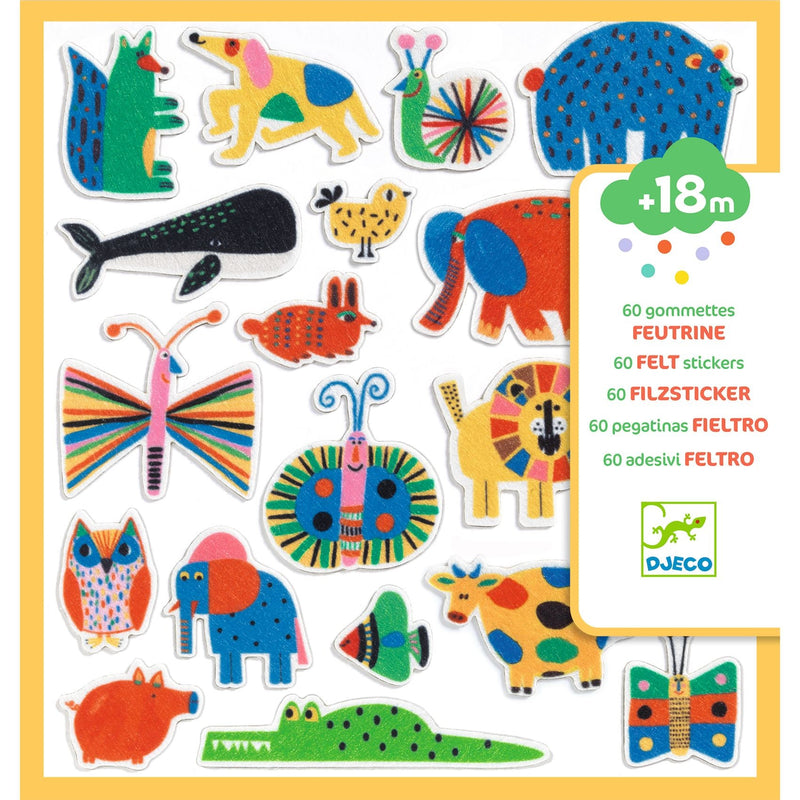60 vilten stickers - Animals Everywhere - Stickers en stickersets Djeco - In den Olifant