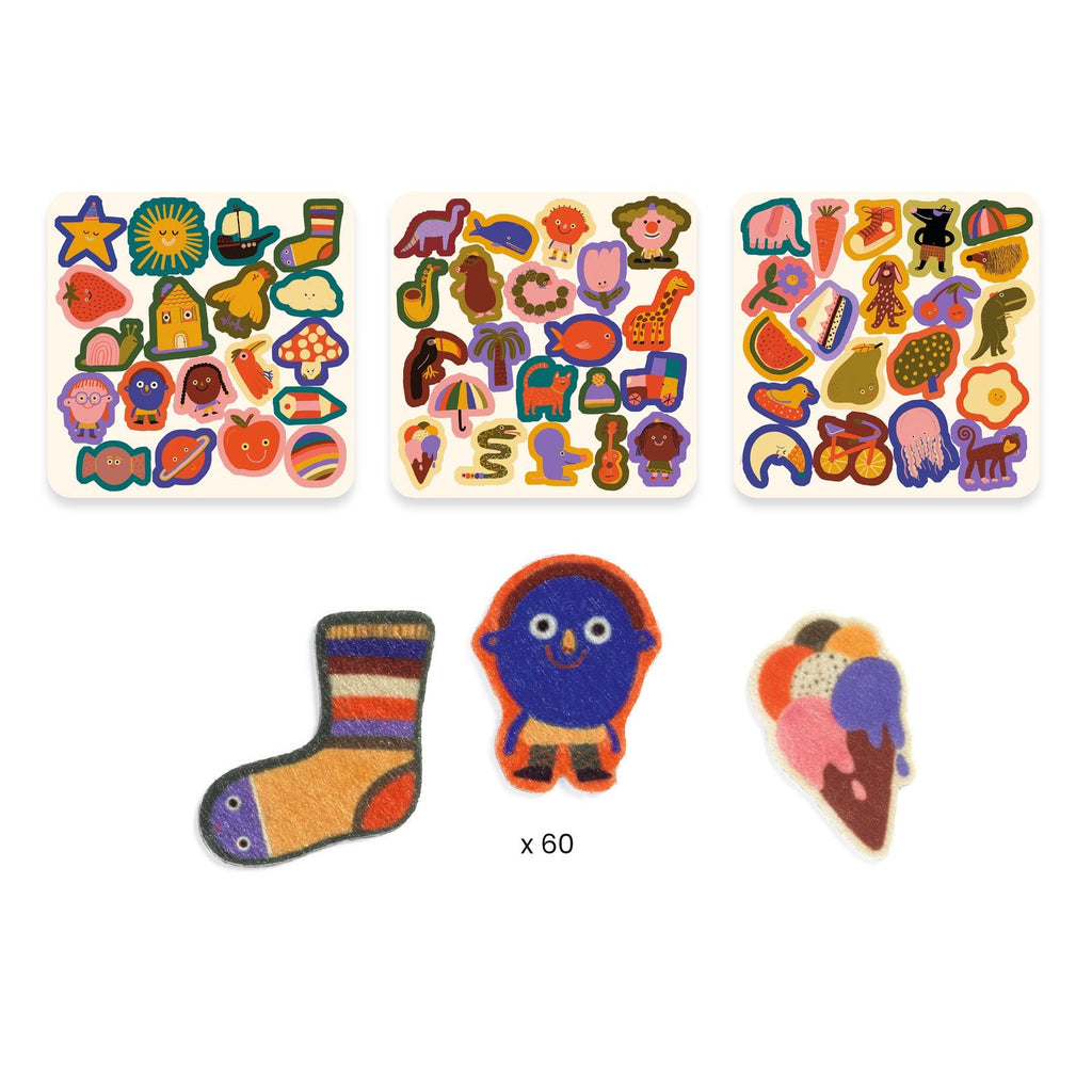 60 vilten stickers - The Silly Ones - Stickers en stickersets Djeco - In den Olifant