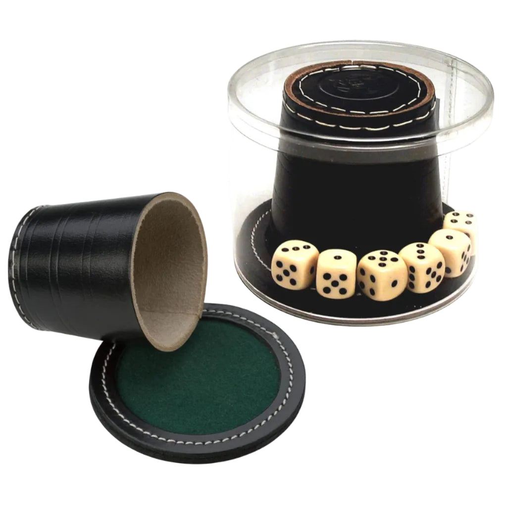 Dobbelbeker zwart leder + deksel+ stenen - 9cm
