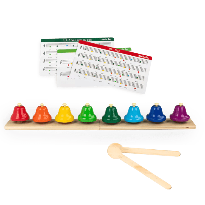 8 muzikale klokjes - Les Popipop - Muziekinstrumenten Moulin Roty - In den Olifant