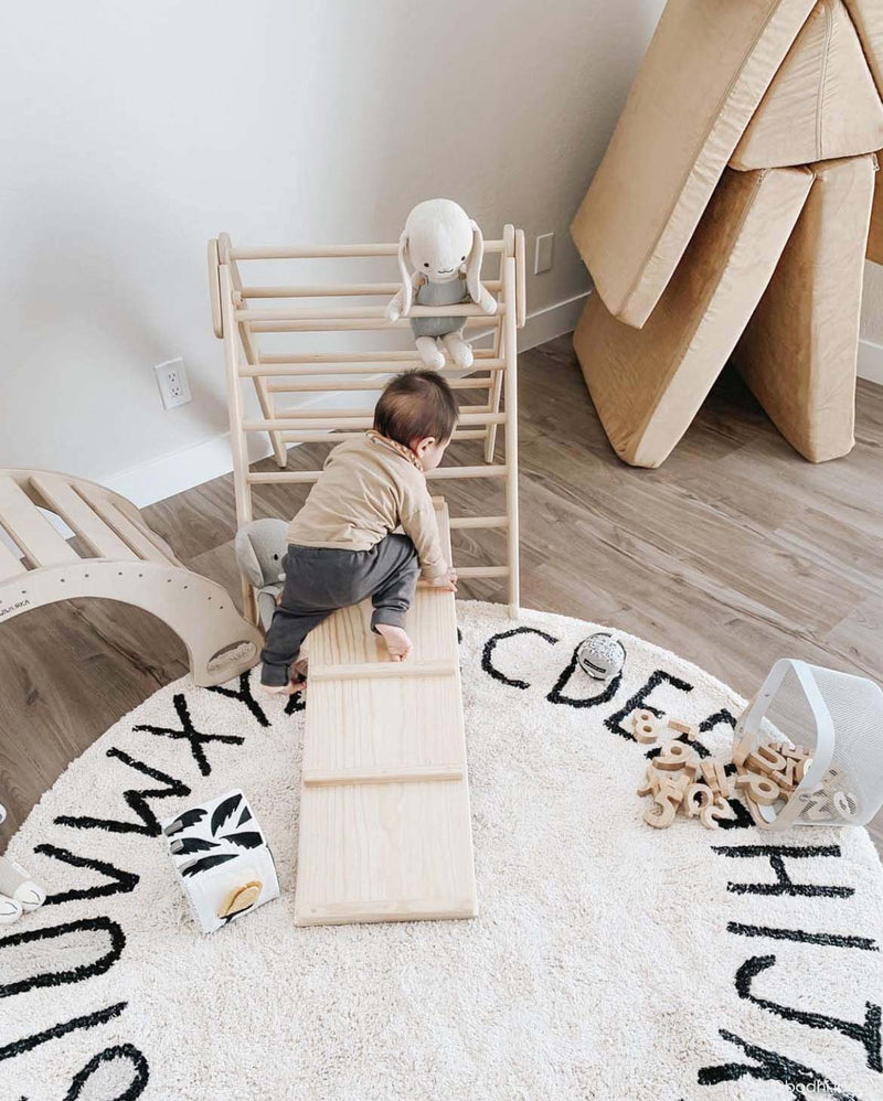 Rond ABC Tapijt Naturel Zwart - 150 cm