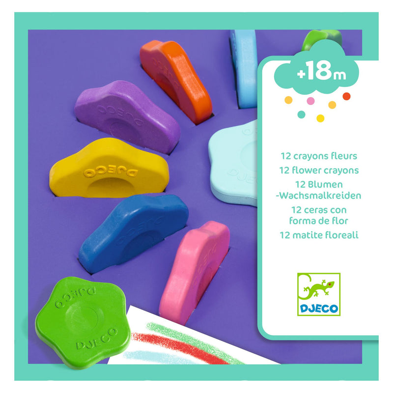 Premiers crayons de cire en forme de fleur - lot de 12