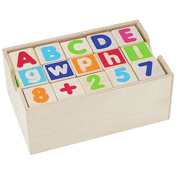 Houten Blokken Alphabetic Blocks In Wooden Box - Set Van 30