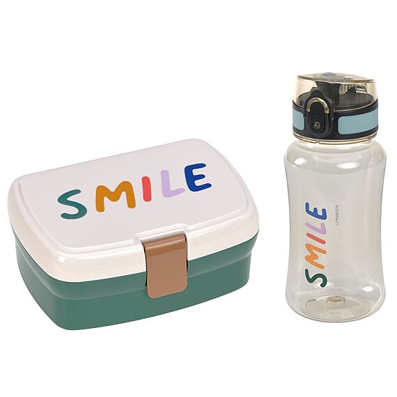 Lunch Set Little Gang Smile Milky/Ocean Green | Brooddoos En Drinkfles