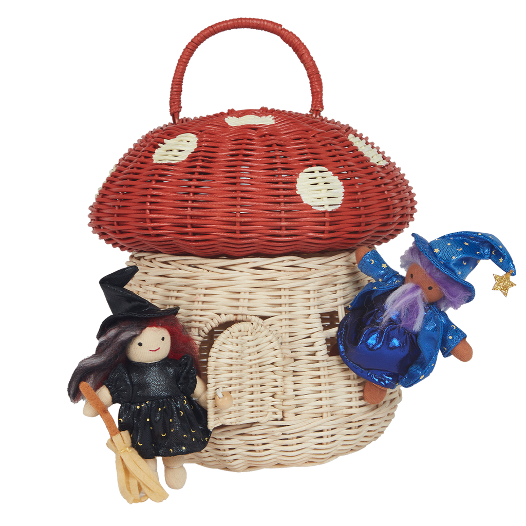 Rieten Mandje - Rattan Mushroom Basket Red