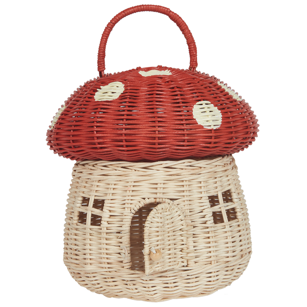 Rieten Mandje - Rattan Mushroom Basket Red