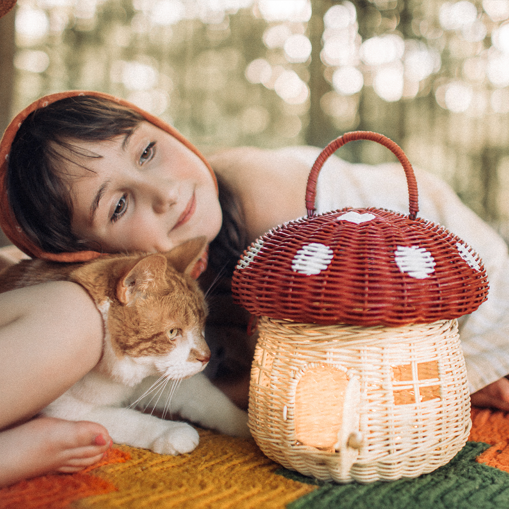 Rieten Mandje - Rattan Mushroom Basket Red