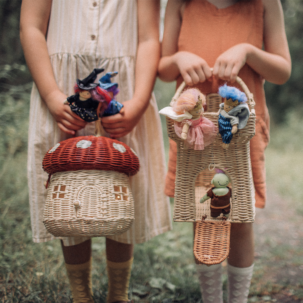 Rieten Mandje - Rattan Mushroom Basket Red