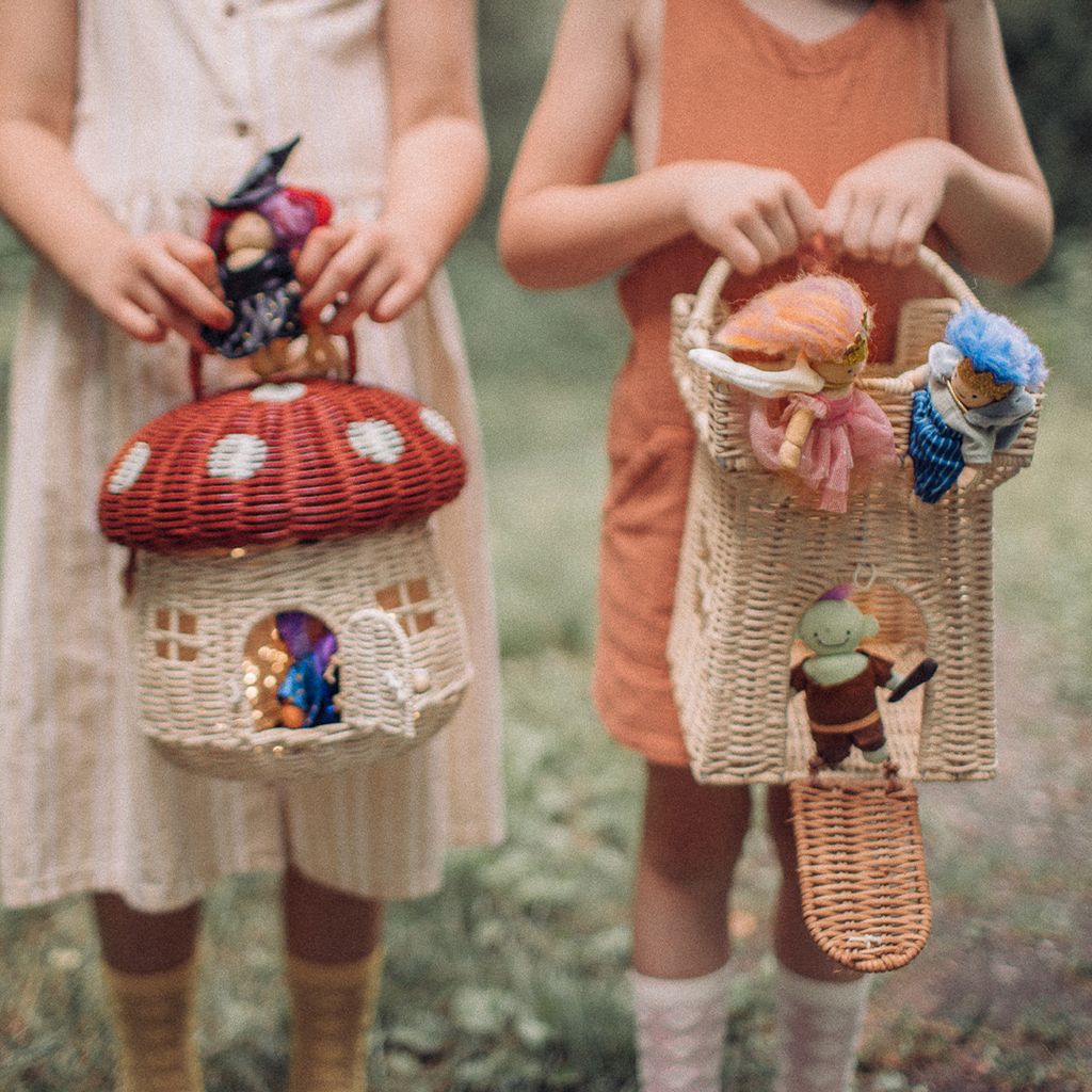 Rieten Mandje - Rattan Mushroom Basket Red