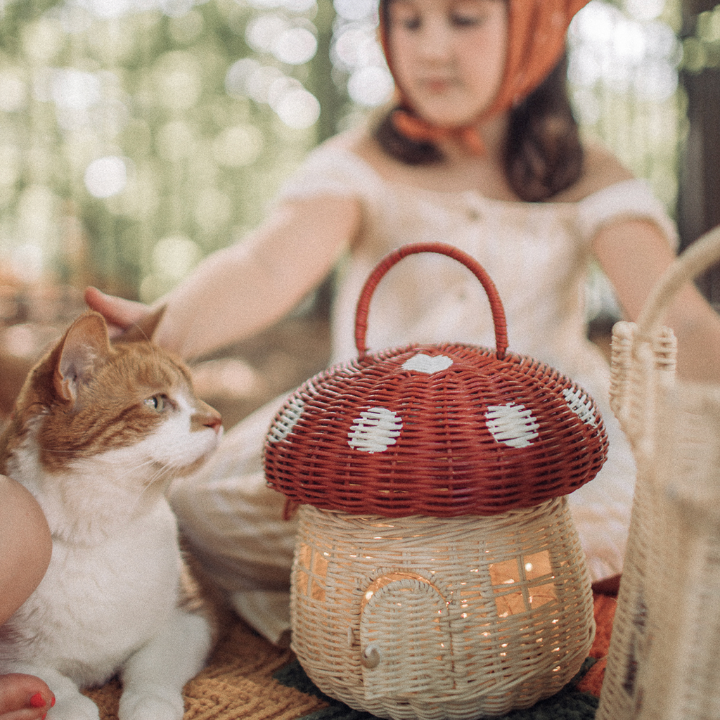 Rieten Mandje - Rattan Mushroom Basket Red