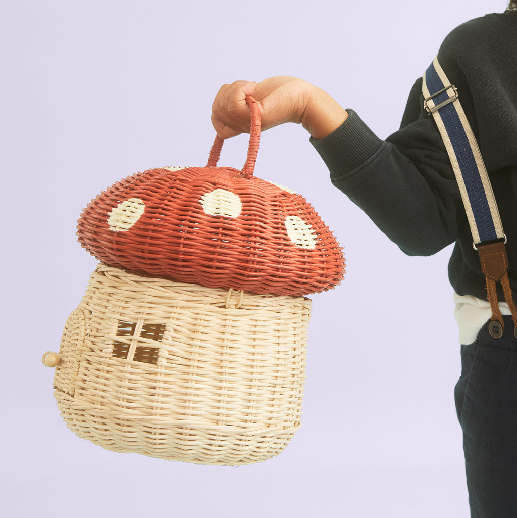 Rieten Mandje - Rattan Mushroom Basket Red