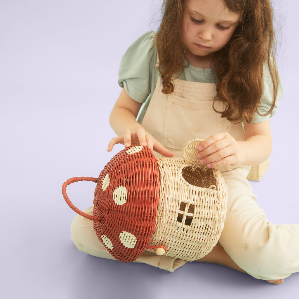 Rieten Mandje - Rattan Mushroom Basket Red