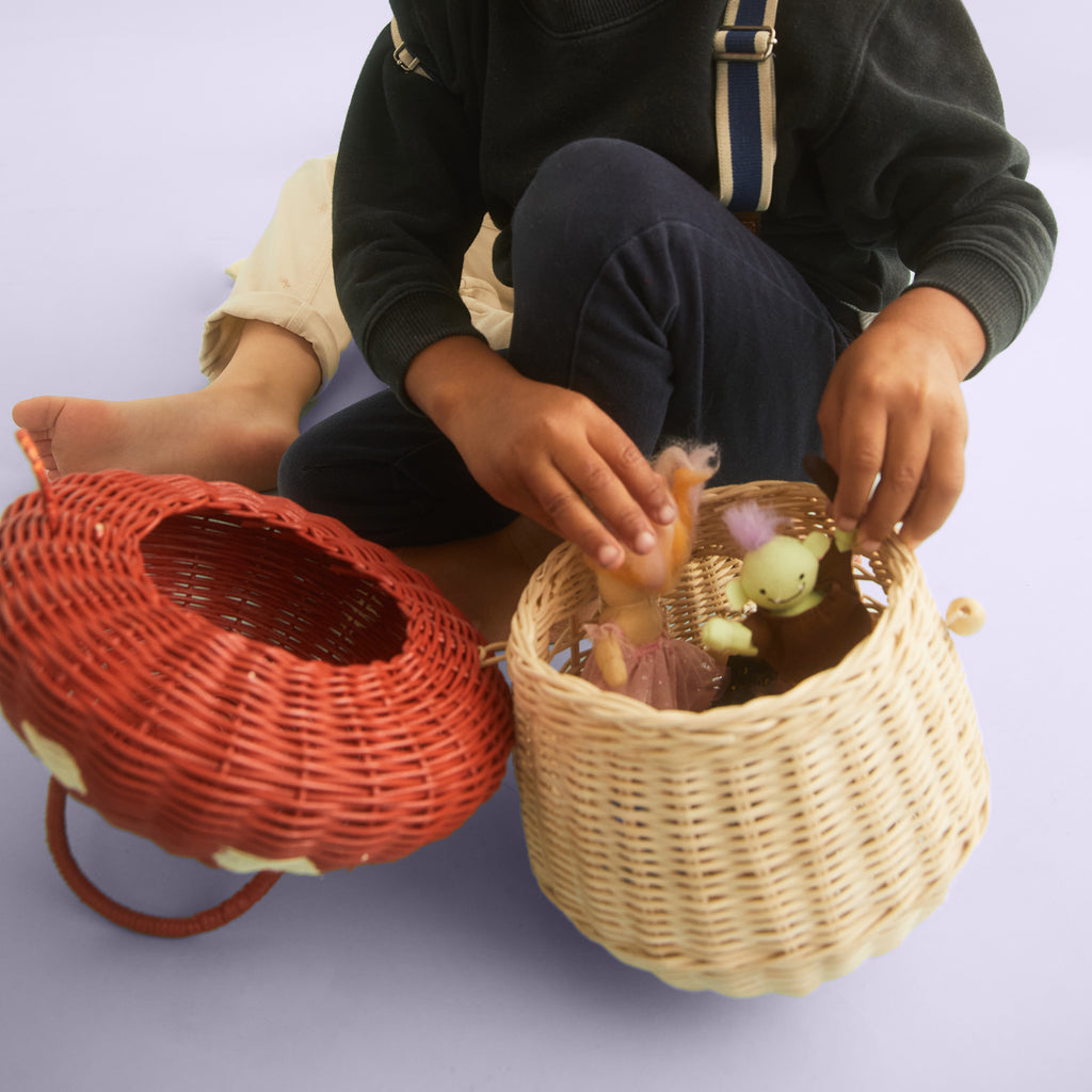 Rieten Mandje - Rattan Mushroom Basket Red