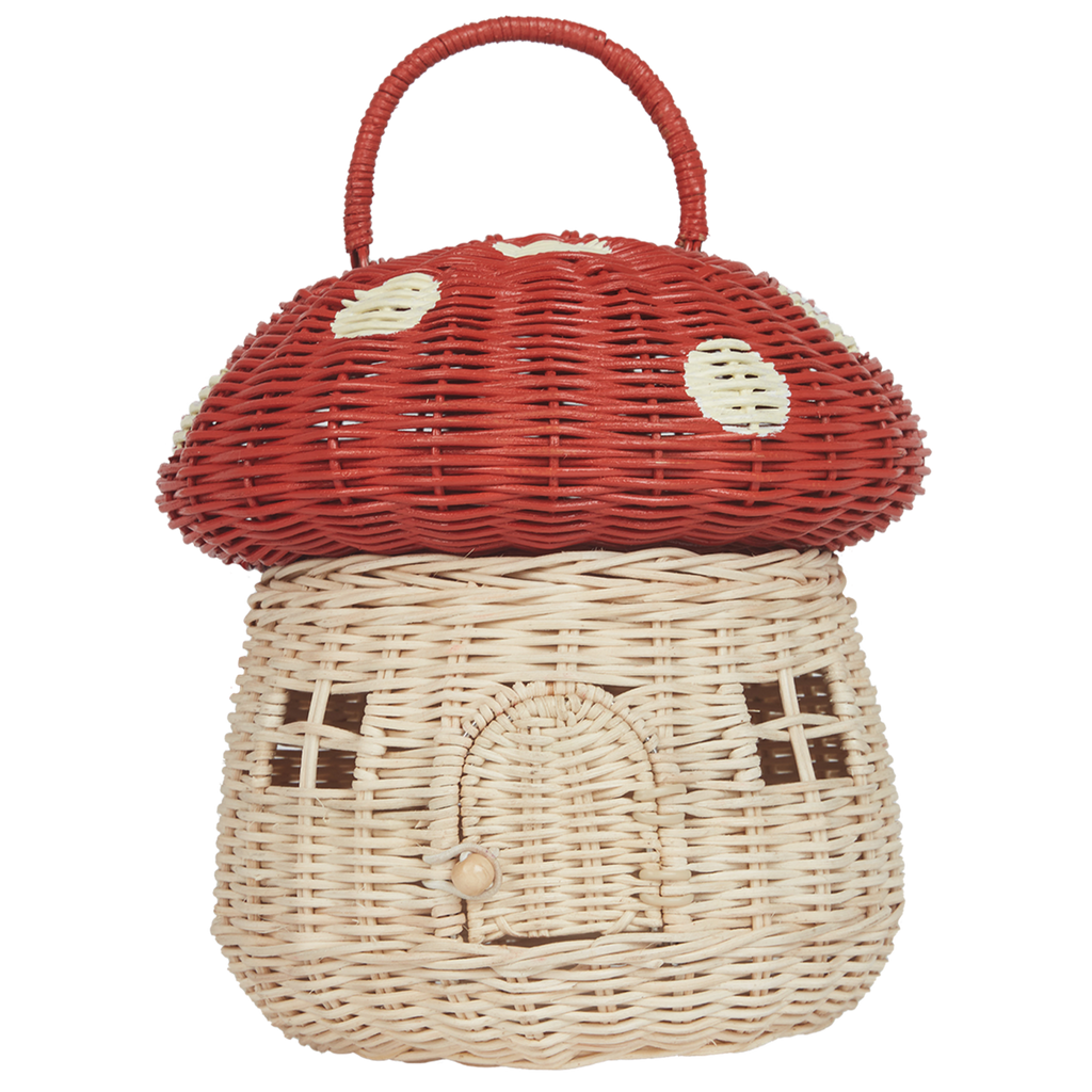 Rieten Mandje - Rattan Mushroom Basket Red