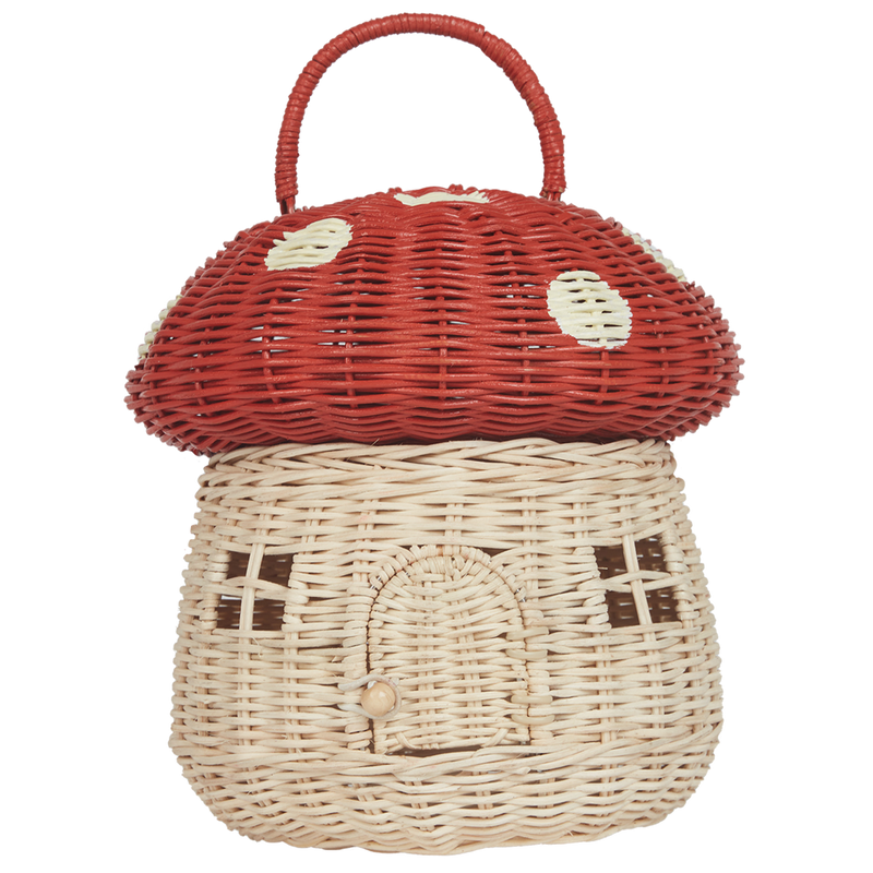 Rieten Mandje - Rattan Mushroom Basket Red