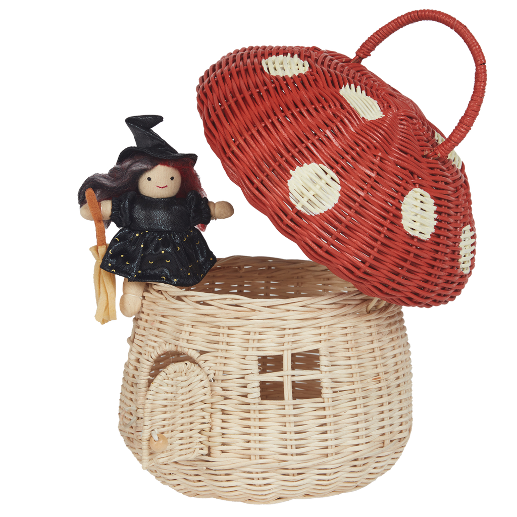 Rieten Mandje - Rattan Mushroom Basket Red