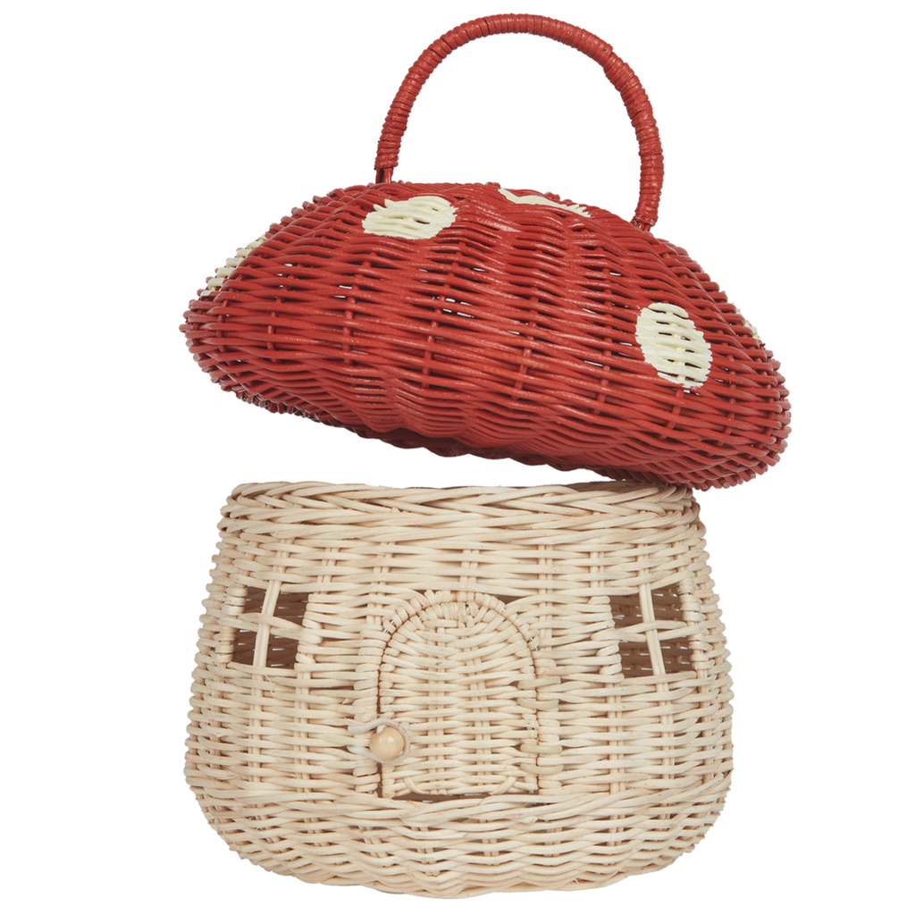 Rieten Mandje - Rattan Mushroom Basket Red