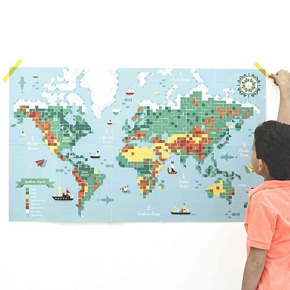 Grote Pixel Poster + 1600 Stickers World Map | 7-12 Jaar