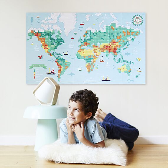 Grote Pixel Poster + 1600 Stickers World Map | 7-12 Jaar