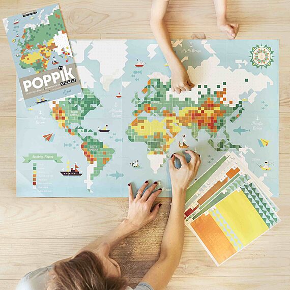 Grote Pixel Poster + 1600 Stickers World Map | 7-12 Jaar