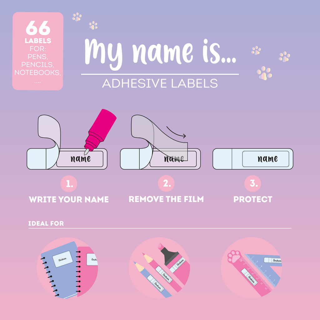 Naamlabels My Name Is… - Set Of 66 Adhesive Labels - Kitty