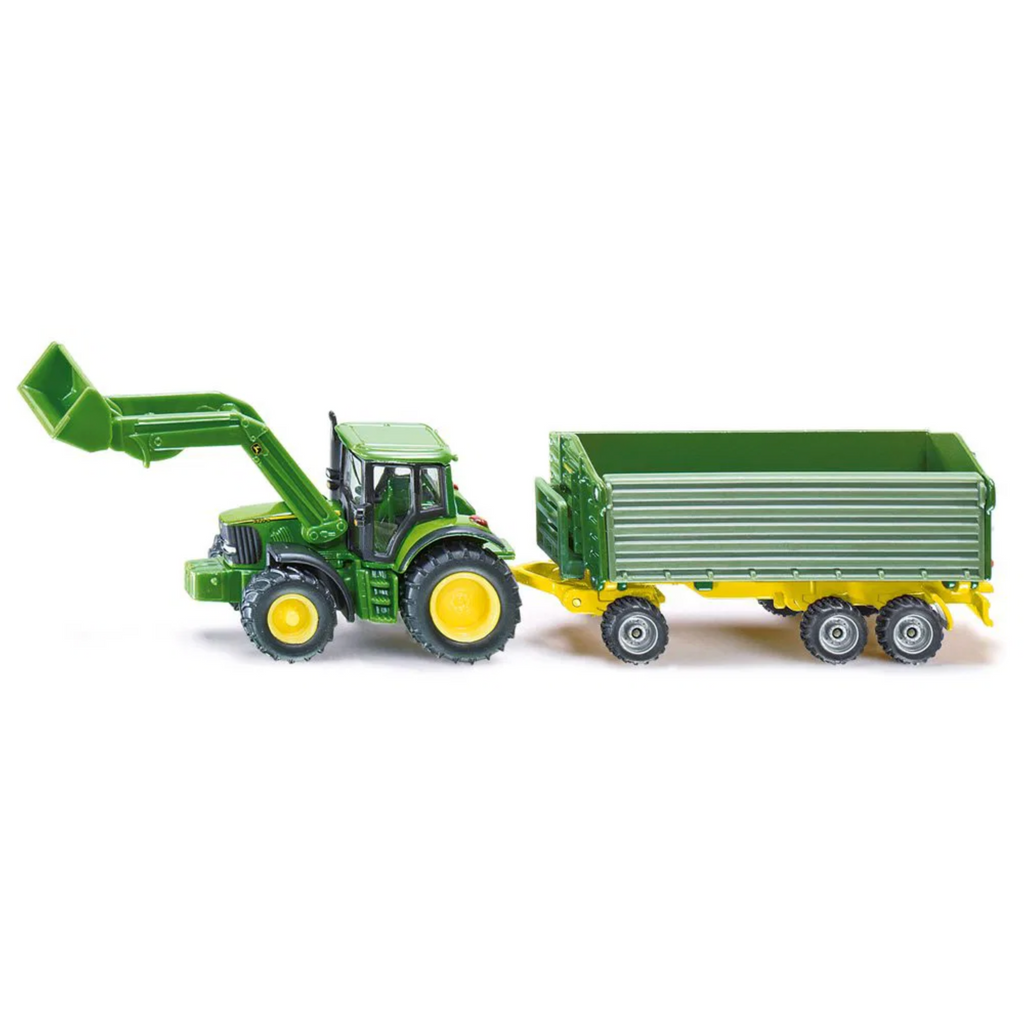 John Deere met voorlader en aanhanger 1:87