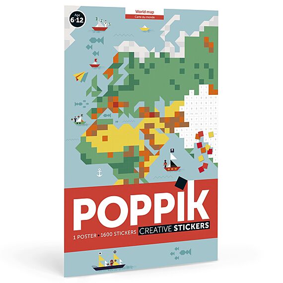 Grote Pixel Poster + 1600 Stickers World Map | 7-12 Jaar